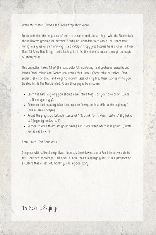 Book cover and text of 'Inner Man' by Björn ör Sveinn with illustrations on a textured background.