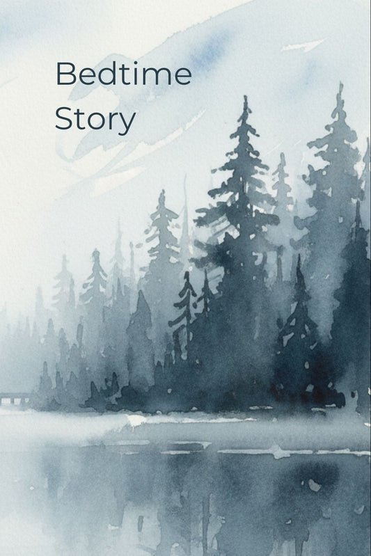 Cover of 'Bedtime Story' with a serene forest and lake illustration.