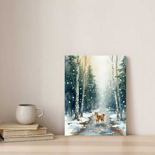 Dog in the snow (Aluminum Print)