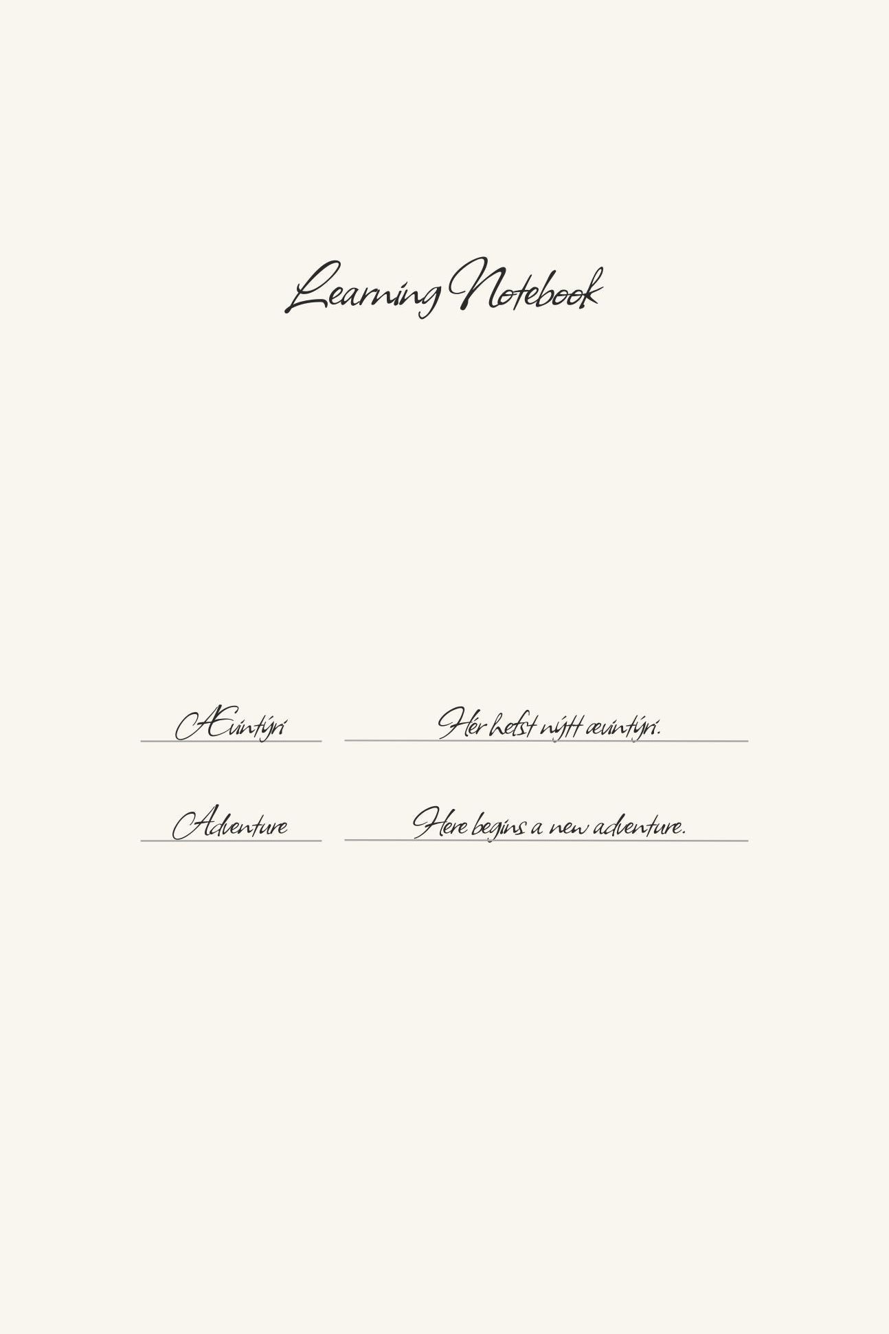 Cover of a 'Learning Notebook' with motivational phrases on a white background