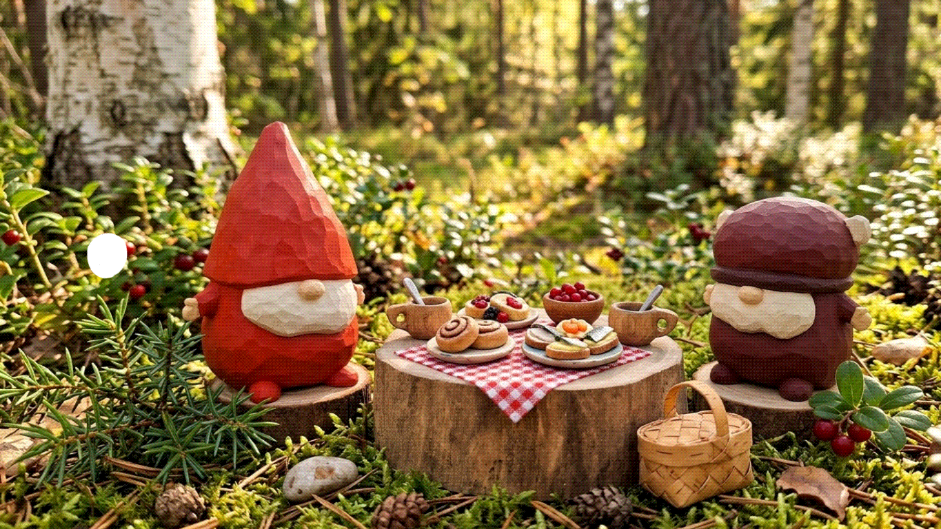 Sveinn and Björn in a forest for a picnic.