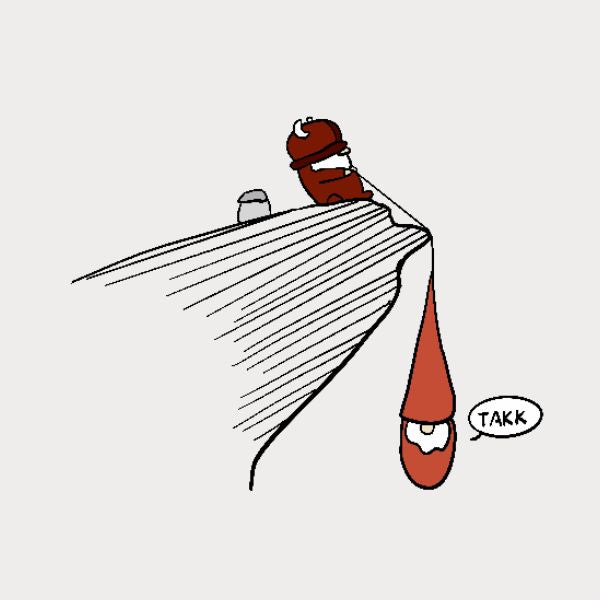 Björn and Sveinn - with a speech bubble saying 'Takk'