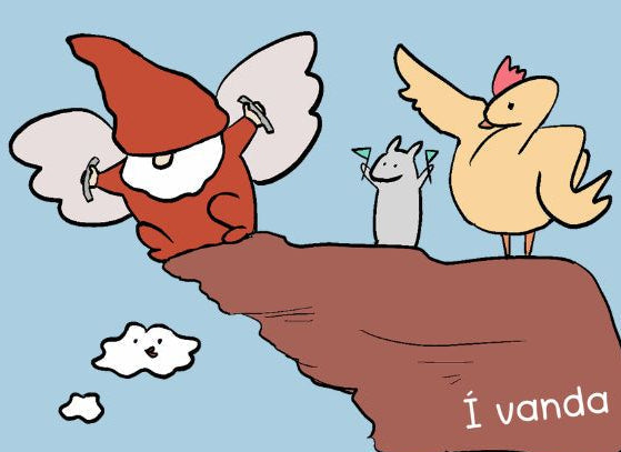 Sveinn and his friends are having a new experiment. Chicken is the team leader and mice is the cheer leader. Sveinn believes he can make it.