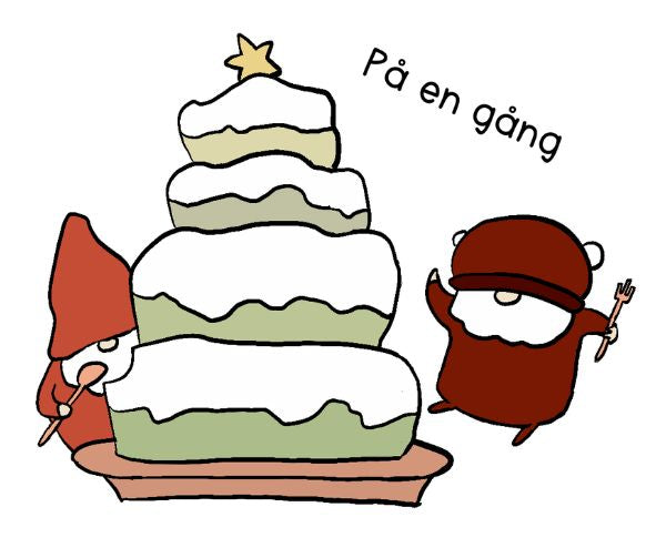 Björn and Sveinn is having a big Christmas cake. They are so excited.