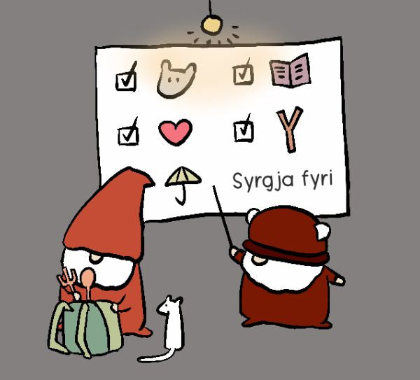 Björn and Sveinn are preparing bag to rescue trapped souls.