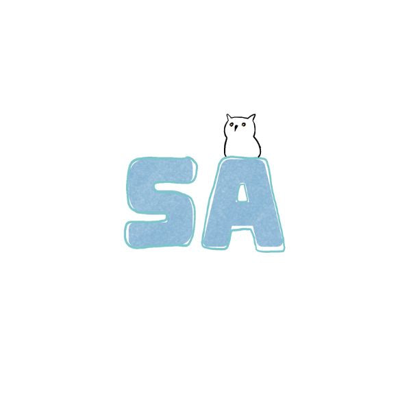 Illustration of an owl sitting on the letter 'A' with 'SA' text on a white background