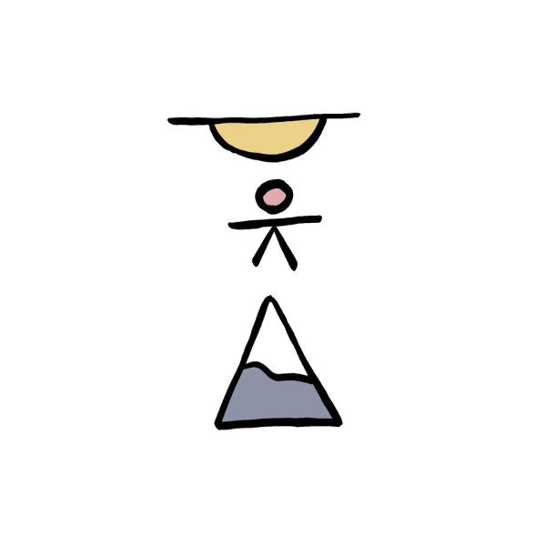 Simplified stick figure with a hat, pink circle, and triangle on a white background